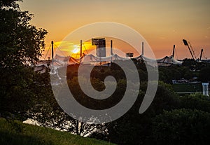 Sun sets behind Olympic Stadium