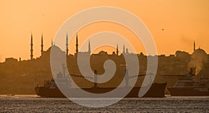 The sun sets over the Bosphorus. Istanbul.