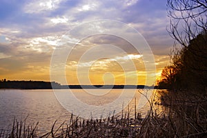 The sun sets in Zhytomyr. Shoduarovsky park, Teterev river. photo
