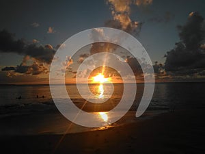Sun setting on Aguadillia Puerto Rico Beach
