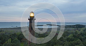 Sun Setting at Currituck Lighthouse Outer Banks North Carolina