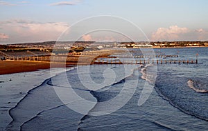 Sun setting on Dawlish Warren with Exmouth in the background