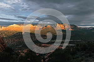 Sun setting on the eastern mountain in Sedona Arizona in January