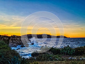 The sun setting over the the Balagne region of Corsica