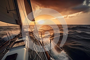 the sun is setting over the ocean on a sailboat