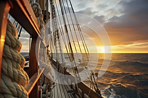 Sun Setting Over Ocean on Ship, Tranquil Scene of Natures Beauty