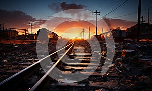 Sun Setting Over Train Tracks
