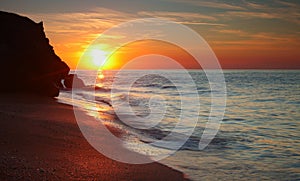 Sun setting at the Sea of Azov photo