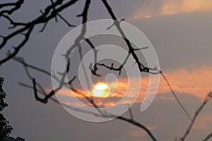 The sun is setting slowly in winter