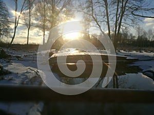 Sun setting in winter