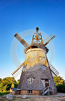 Sun and shadow at the Dutch Windmill, in Benz on the island of Usedom. Germany