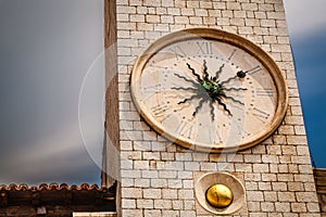Sun Shaped Clock on Bell Tower in Dubrovnik