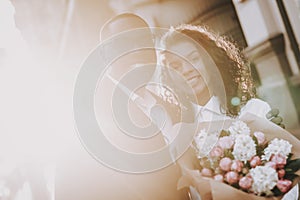 Sun Shines Brightly. Date. Girl. Flowers. Sunset.