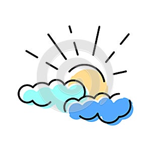 Sun shining behind clouds weather forecast icon