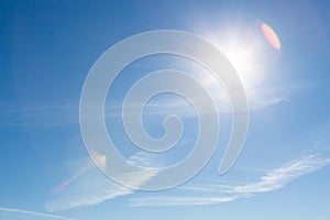 Sun shining blue sky
