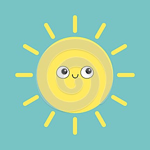 Sun shining icon. Cute cartoon funny smiling character. Kawaii face with happy emotion. Hello summer. Baby collection. Flat design