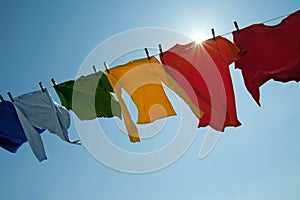 Sun shining over a bright laundry line