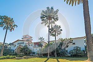 Sun shining over Santa Barbara county courthouse