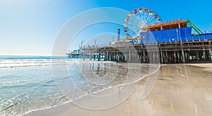 Sun shining over Santa Monica pier