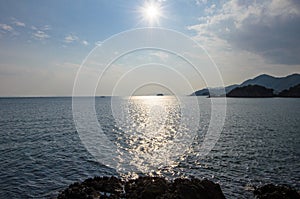 The sun shining on the Seto Inland Sea. photo