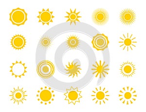 Sun silhouette icon set. Summer circle shape. Heat