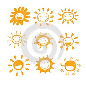 Slunce úsměv rozmanitost ručně malovaná roztomilý vektor ozdobený nebo 