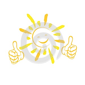 Sun with smile and hands, summer and sun logo