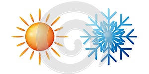 Sun and Snowflake 3D Realistic Weather Icons.