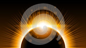 Sun Solar Eclipse Orange Fire Dark Background Vector Moon Design Space Science Glow Light