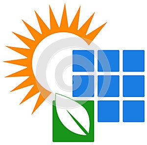 Sun and solar panel logo