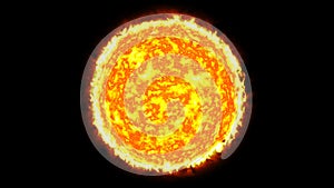 Sun solar system with fire black background