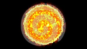 Sun solar system with fire black background