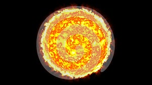 Sun solar system with fire black background