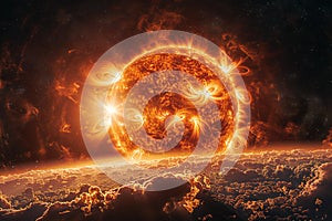 The sun from space, glowing and burning hot against a black background