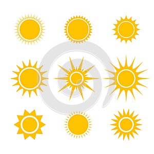 Sun or star cartoon vector icons set for emoji or emoticons elements in smartphone video or messenger chat application