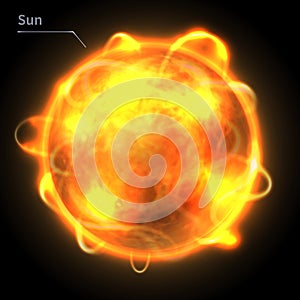 Sun Star realistic planet is isolated on the cosmic sky in the darkness of the galaxy.