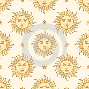 Sun and Star. Seamless pattern.