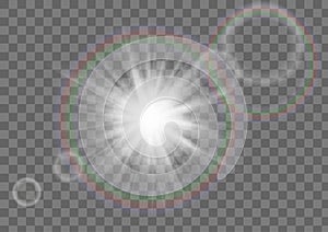 Sun Star Sparkle With Lens Flare Effect On Transparent Background.