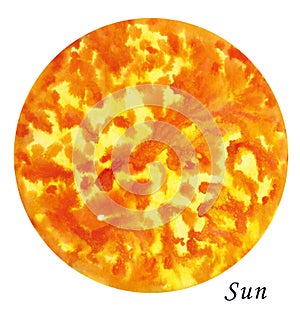 Sun star watercolour illustration. Hand drawn on white background, isolated.