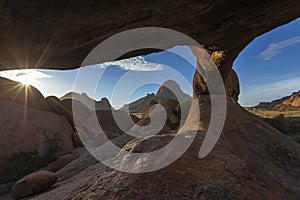 Sun starburst sunset at Spitzkoppe