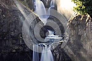 Sun Stream Through White River Falls Gorge