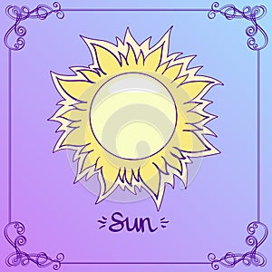 Sun. Stylized illustration of the Sun in the hand drawing style. The symbols of astrology and astronomy