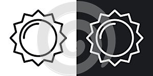 Sun or sunny icon for weather forecast application or widget. Two-tone version on black and white background