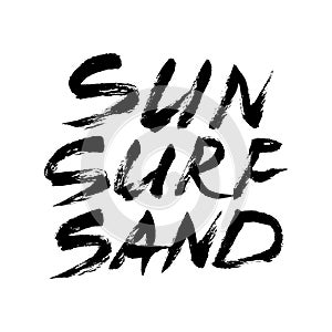 Sun Surf Sand - ink freehand lettering.