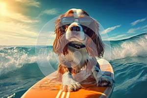 Sun, Surf, and Smiles: Adorable Cavalier King Charles Spaniel Surfs with Style