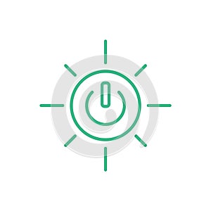 Sun with a switch line icon. Solar energy concept. Sustainable renewable alternative power sources.