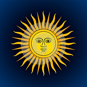 Sun symbol, analogue to the Sun of May, on dark blue background.