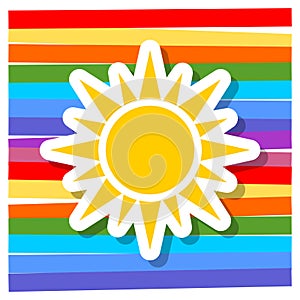 Sun symbol icon design on a colorful background