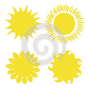 Sun symbols hand drawn. Solar signs. Ethnic element for decorative ornament. Vector illustration isolated on white.