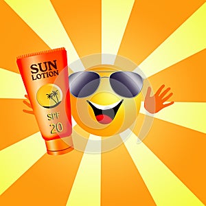 Sun with tanning lotion